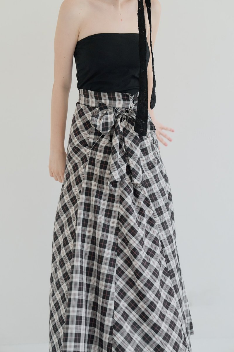 plaid bias maxi skirt 格紋斜裁長裙 black 黑 - 裙子/長裙 - 棉．麻 多色