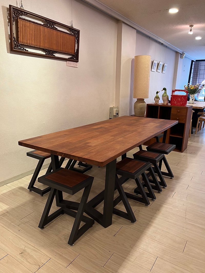 柚木拼板桌/會議桌/餐桌/工作桌/烤漆腳 - 餐桌/書桌 - 木頭 