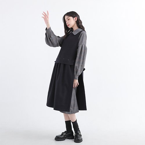 Huidang_Echo vest dress_21AF153_Wool navy - Shop SU:MI said Women's ...