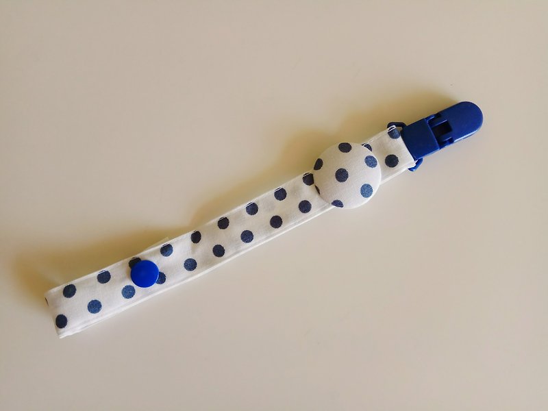 Blue Dot Pacifier nipple with pacifier chain toy clip double bread buckle - Bibs - Cotton & Hemp Blue