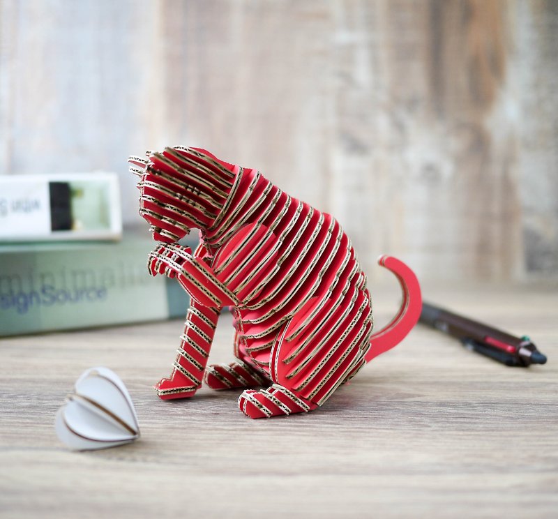 SORRY CAT/3D Craft Gift/DIY/Red - ของวางตกแต่ง - กระดาษ สีแดง