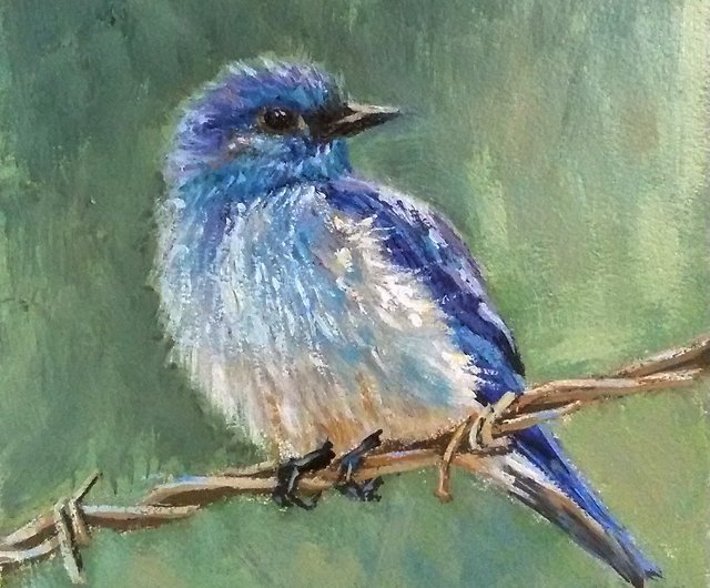 青いsialiaの絵画鳥の元の芸術動物の壁の芸術小さいオイルのアート 