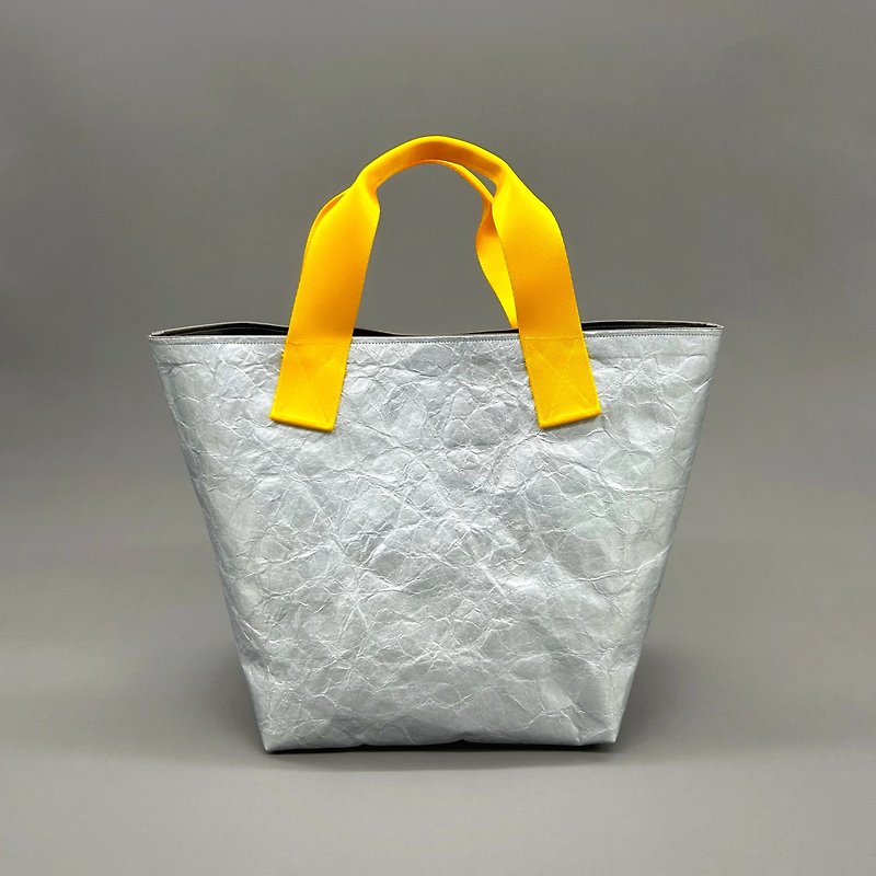 [From Tokyo] Special material ecological tote bag silver x yellow / petit M - Handbags & Totes - Waterproof Material Silver