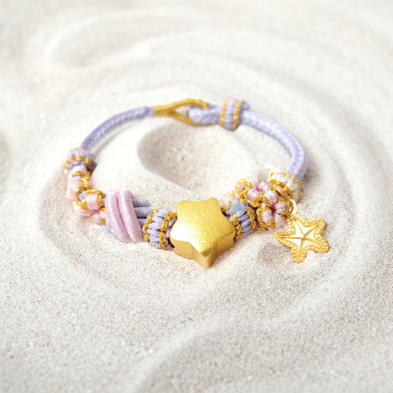 [Flower Marriage Series] Color-preserving Sand Gold Star Braided Bracelet-Light Purple-Gift Box Packaging - Bracelets - Thread Purple