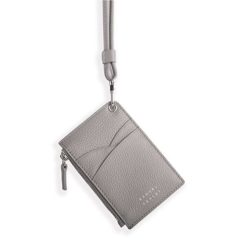 【Gift Idea】Robyn Leather ID Badge Holder - Grey - ที่ใส่บัตรคล้องคอ - หนังแท้ สีเทา