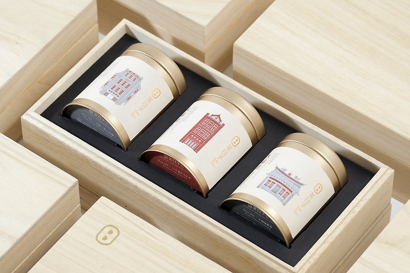 [Tea Bag Gift Box] Dadaocheng Xiaotung Wood Gift Box | 3 cans for souvenirs/corporate gifts - Tea - Fresh Ingredients Gold