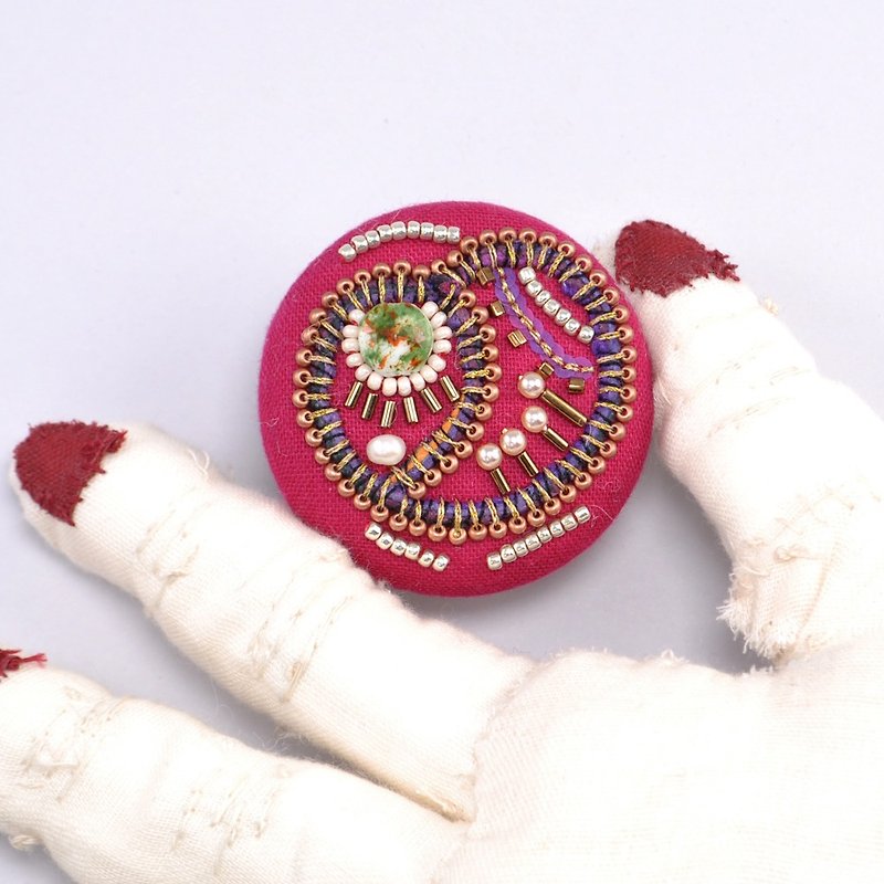 statement and sparkle beaded circle brooch,full moon brooch, one of a kind 2 - Brooches - Cotton & Hemp Pink