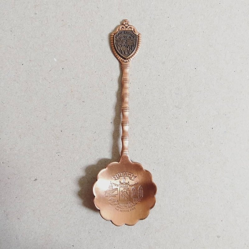 American Antiques Utah UTAH Copper Copper Sights Carving Memorial Teaspoon - Cutlery & Flatware - Copper & Brass Red