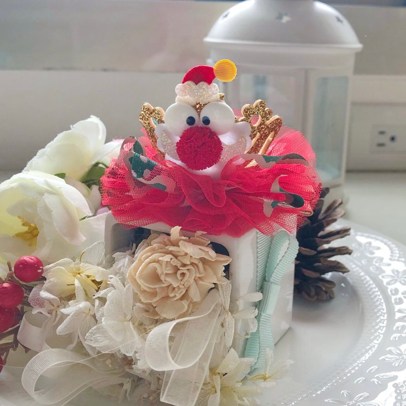 聖誕節聖誕老人兒童女孩小孩網紗皇冠髮夾 - 髮夾/髮圈 - 其他材質 紅色