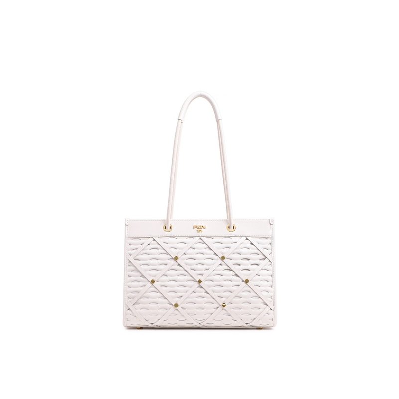 Hanada Leather Shoulder Handbag - Handbags & Totes - Genuine Leather White