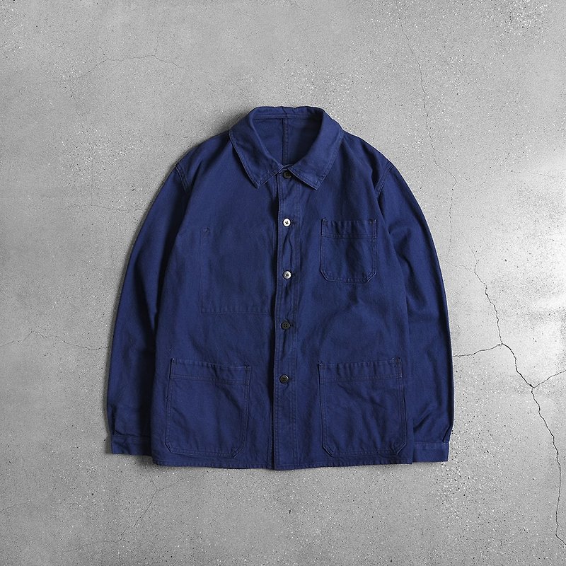 Europe Blue dyed work jacket - เสื้อโค้ทผู้ชาย - ผ้าฝ้าย/ผ้าลินิน สีน้ำเงิน