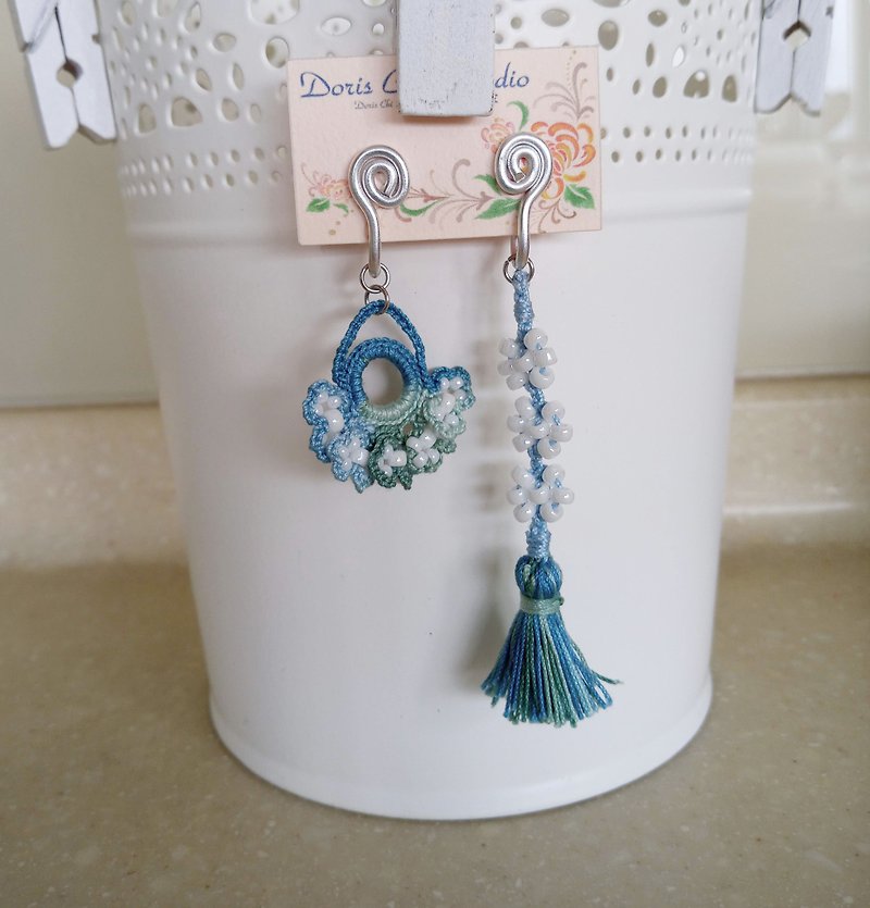 Crochet Lace Jewelry (Boho Chic 2-b) Clip Earrings - Earrings & Clip-ons - Cotton & Hemp Multicolor