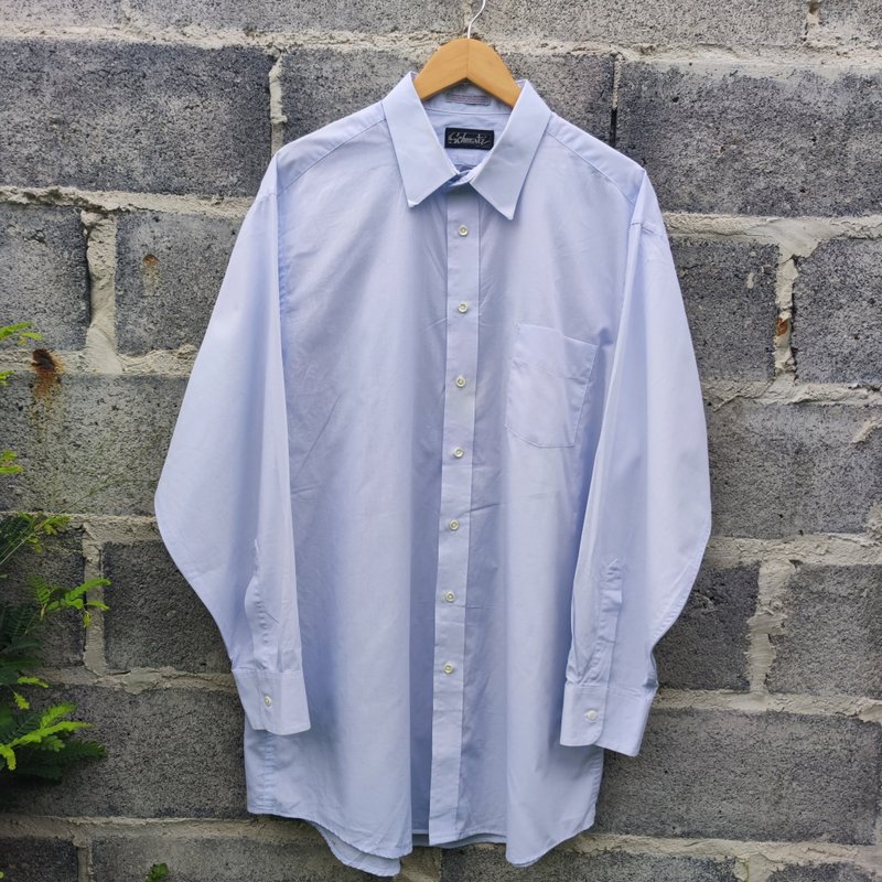 Vintage Schwartz Vegas Light Blue Single Needle Tailoring Dress Shirt - เสื้อเชิ้ตผู้ชาย - ผ้าฝ้าย/ผ้าลินิน สีน้ำเงิน