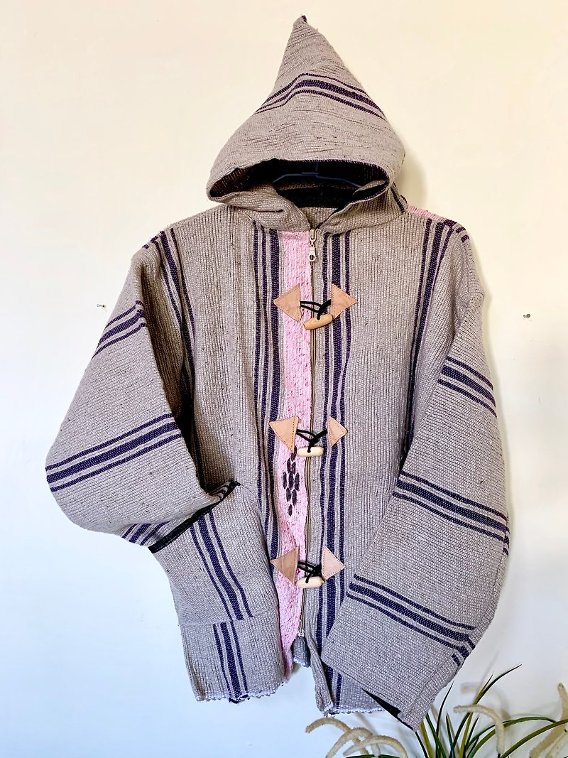 Moroccan tribal shepherd coat Atlas girl - เสื้อฮู้ด - ขนแกะ สึชมพู