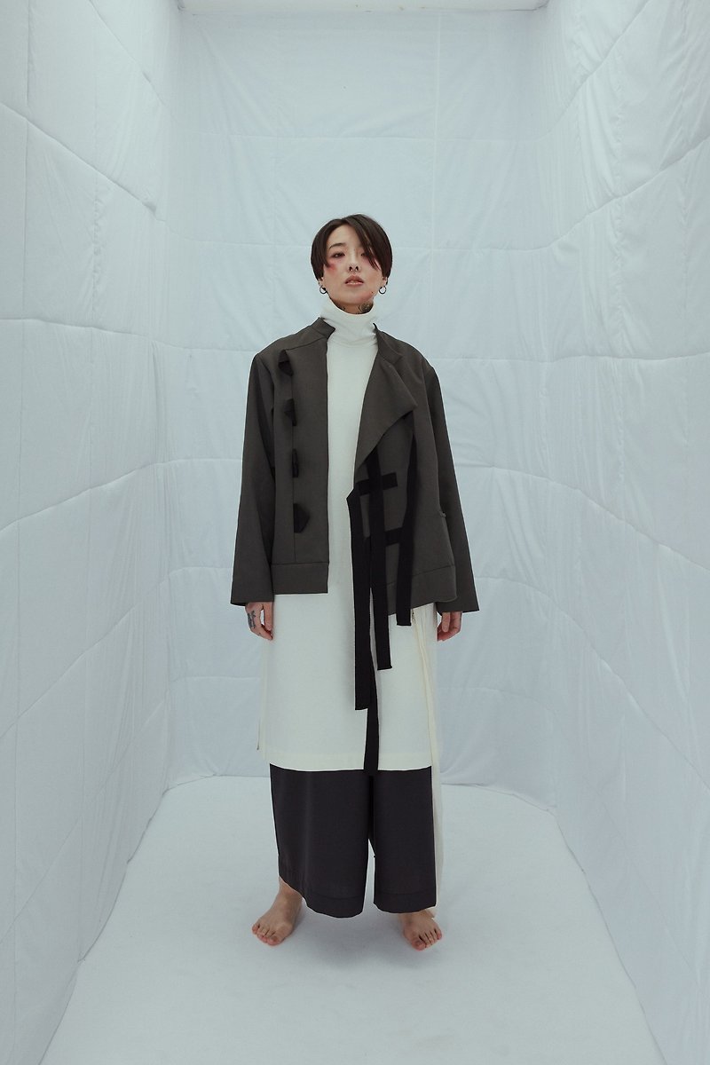 INF 18AW Deconstructed Chinese and Western Suit Wool Short Jacket - Women's Blazers & Trench Coats - Wool Green