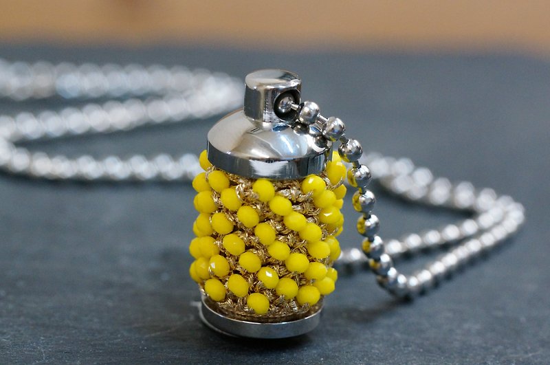 Hand Crocheted Metallic Thread Stainless Steel Aroma Jar - Necklaces - Stainless Steel 
