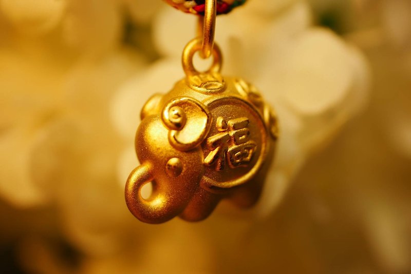 Gold Pendant-Blessing Elephant (Phase) Longevity Gold Ornament-Gold 9999 - Necklaces - 24K Gold Gold