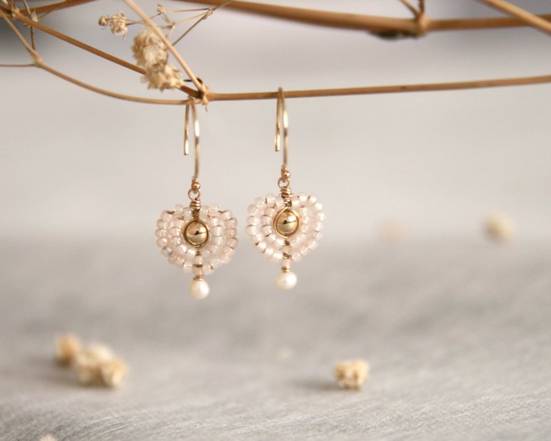 Love)) Pearl Earrings Metal Wire Braiding Craft Ear Hooks/Painless Clip-On~ Heart Strings - Earrings & Clip-ons - Pearl White