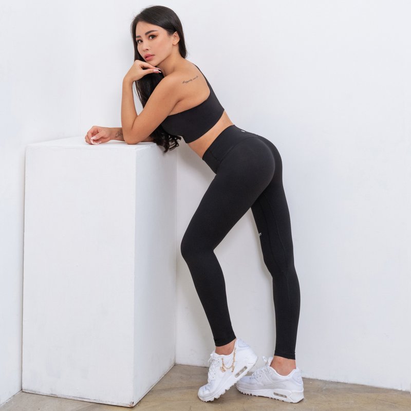 AM ME Perfect Shape Rib sport pants (Black) - Women's Sportswear Bottoms - Polyester 