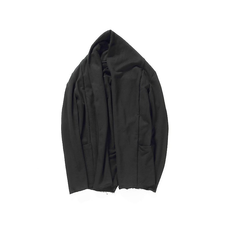 JANWONG暗黑先鋒設計毛邊道袍中性款開衫外套接受客制 - 外套/大衣 - 棉．麻 黑色