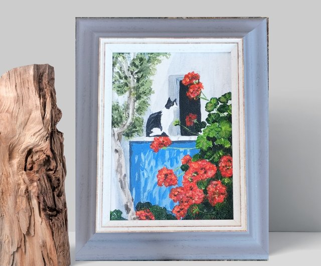 サイン入り花の絵画