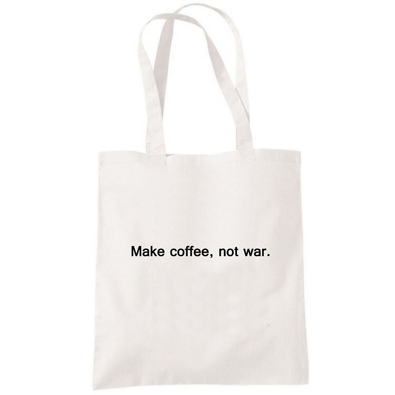 戦争ではなくコーヒーを作るキャンバスバッグ米の買い物袋ホワイトコーヒーグリーンテキスト英語 - トート・ハンドバッグ - その他の素材 ホワイト