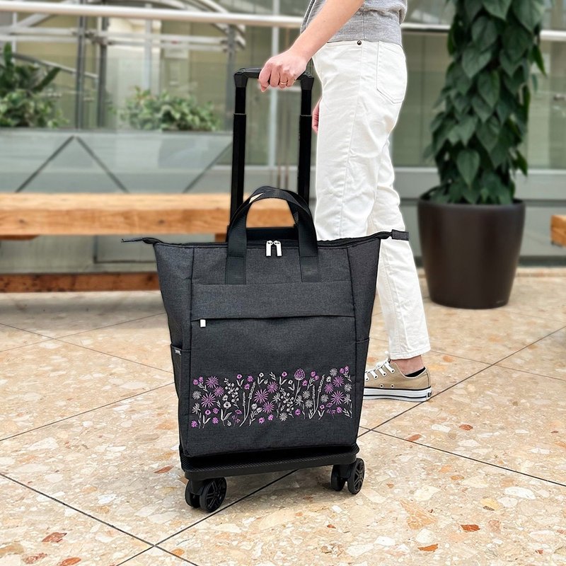 日本cocoro Floris 防潑水刺繡保溫保冷四輪摺疊購物車-18L - 其他 - 聚酯纖維 灰色