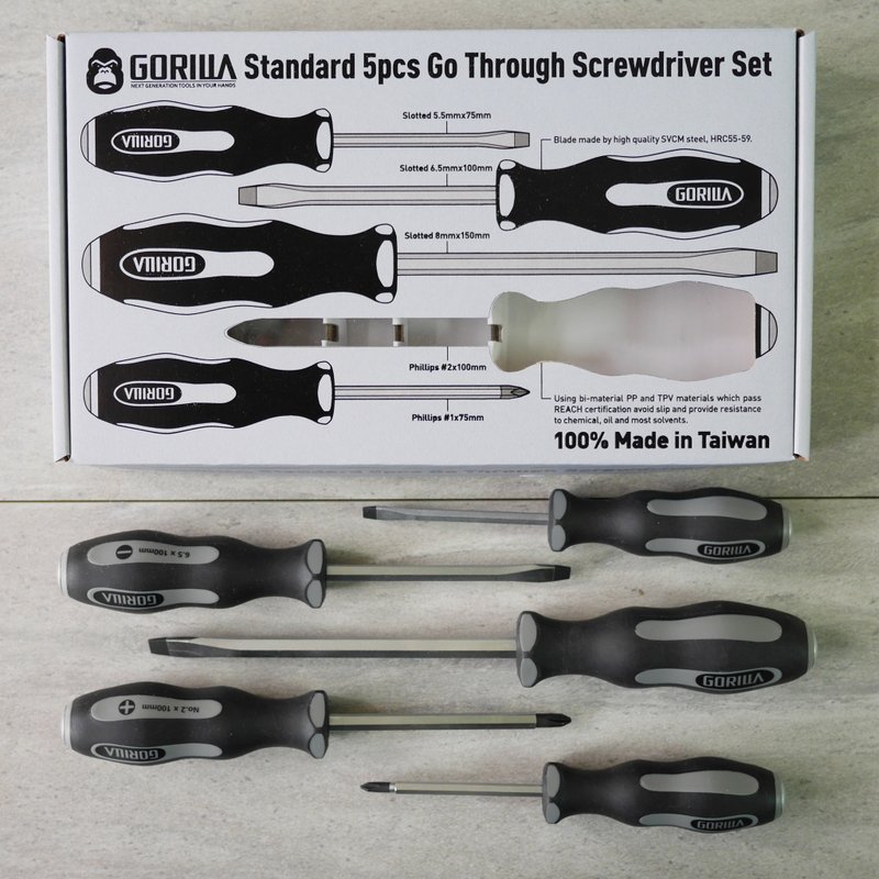 [Gorilla] 5pcs Super Shockproof Through Screwdriver Set Made in Taiwan - Other - Other Metals Gray