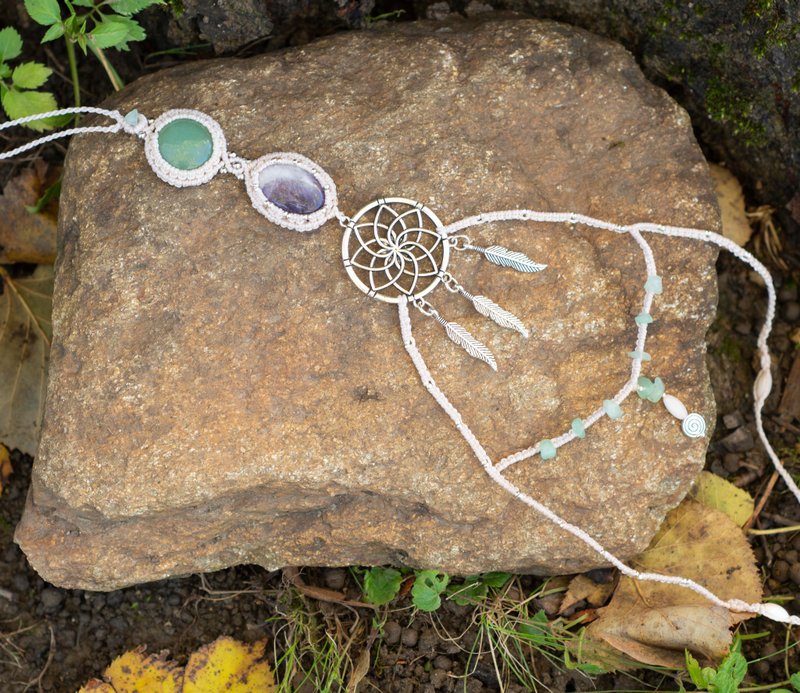 beaded body chain, boho body jewelry, summer belly belt - 皮帶/腰帶 - 寶石 
