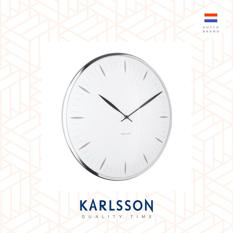 荷蘭Karlsson, Wall clock Leaf white, Dome glass 設計師掛鐘 - 時鐘/鬧鐘 - 玻璃 白色