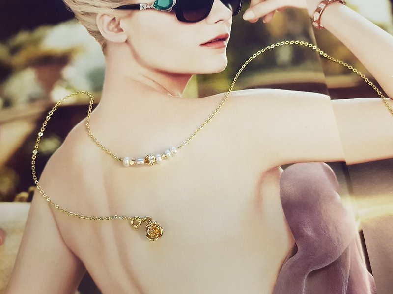 Magnificent Pearl Necklace/ Clavicle Chain (14k Gold/ Natural Freshwater Pearl) - สร้อยคอ - เครื่องเพชรพลอย 