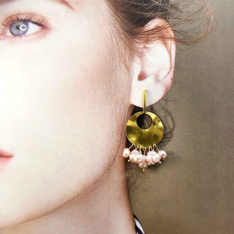  Fan 925 Silver Gold Plated Earrings【Champagne &Pink earrings 】【Christmas gift】 - ต่างหู - ไข่มุก สึชมพู