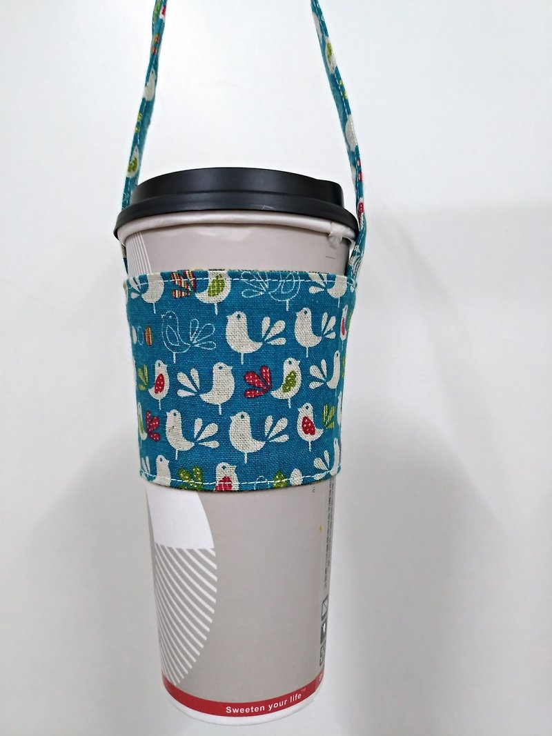 飲料杯套 環保杯套 手搖飲料袋 咖啡袋 手提袋 -幸福青鳥(湖水藍) - 飲料提袋/杯袋/杯套 - 棉．麻 