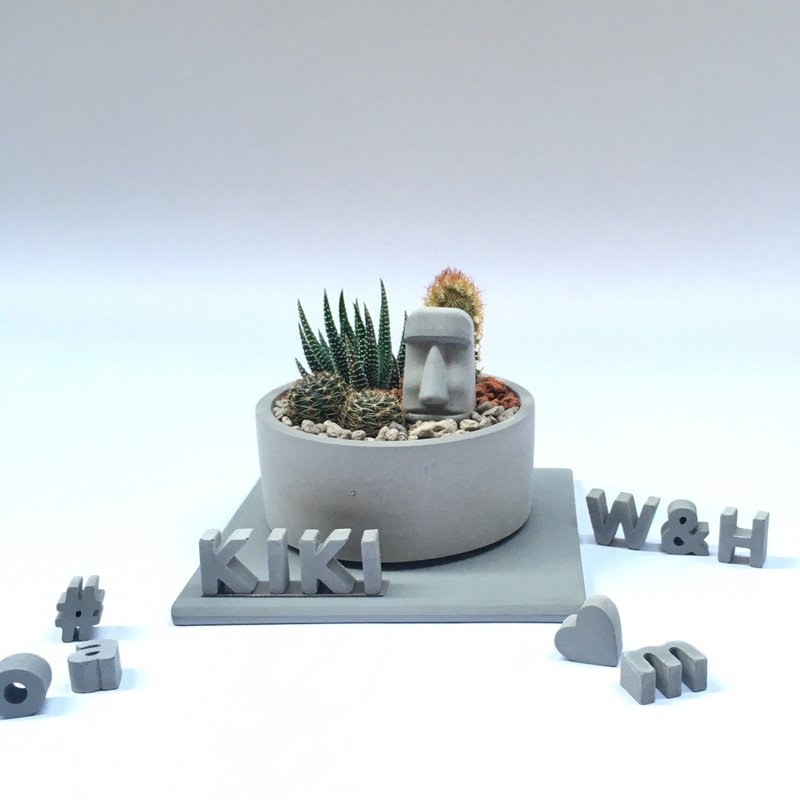 【モアイのグリーンガーデン】ミニサボテンのDIYキット（セメント文字は追加購入）誕生日プレゼント - 観葉植物 - 寄せ植え・花 グレー