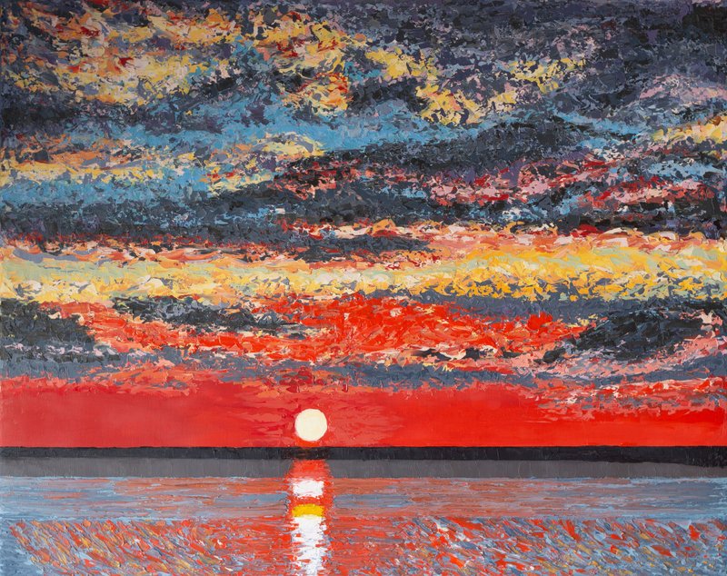 Sunset Painting Seascape Original Artwork Oceanic Natural Landscape Wall Art - 海報/掛畫/掛布 - 其他材質 多色