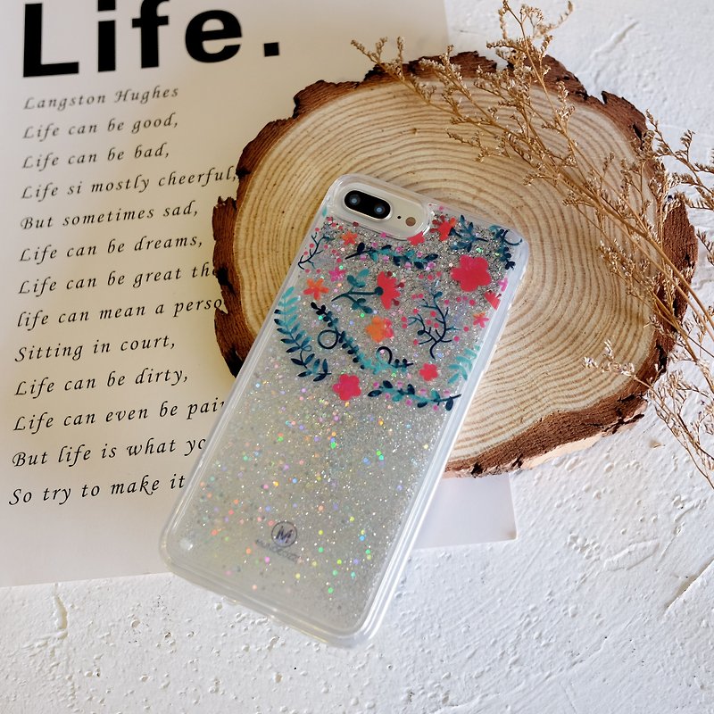 PATTERN LAB | Liquid Glitter Case for iPhone 8/7/6s Plus - Flowers - เคส/ซองมือถือ - พลาสติก สีใส