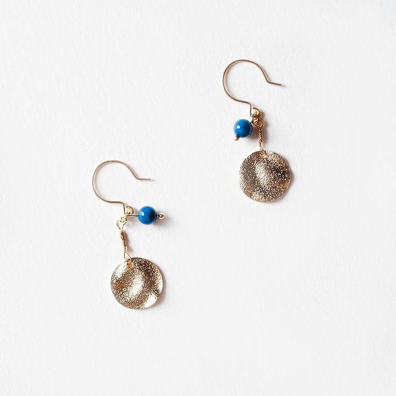 Gold Stardust TeaTime / tea at the blue bead earrings ear hook / handmade original pure gold blue earrings earrings imported materials - Earrings & Clip-ons - Other Materials Gold