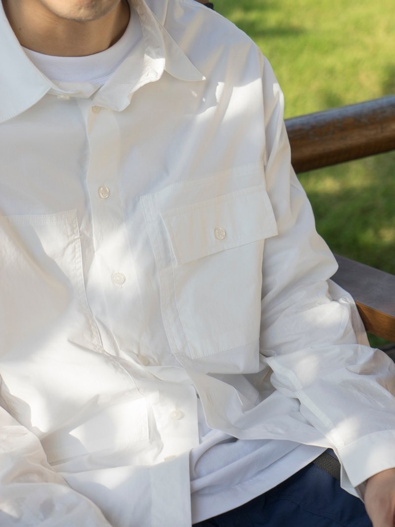 SHIRTS 秋季日系搭配 多口袋設計純白長袖襯衫 CITYBOY - 男襯衫/休閒襯衫 - 棉．麻 白色