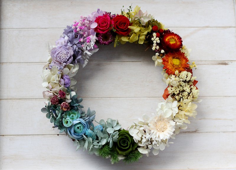 Dry Wreath / Home Decoration Ring / Rainbow World - ตกแต่งต้นไม้ - พืช/ดอกไม้ หลากหลายสี
