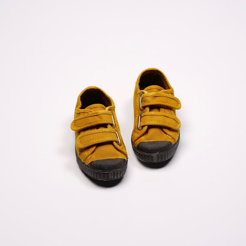西班牙帆布鞋 CIENTA U78777 85 芥末黃 黑底 洗舊 童鞋 魔鬼氈 - 男/女童鞋 - 棉．麻 橘色