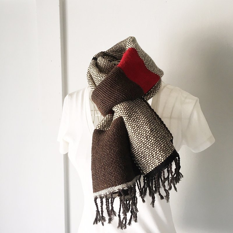 Unisex hand-woven scarf "Gray & Brown Mix" - Scarves - Wool Brown