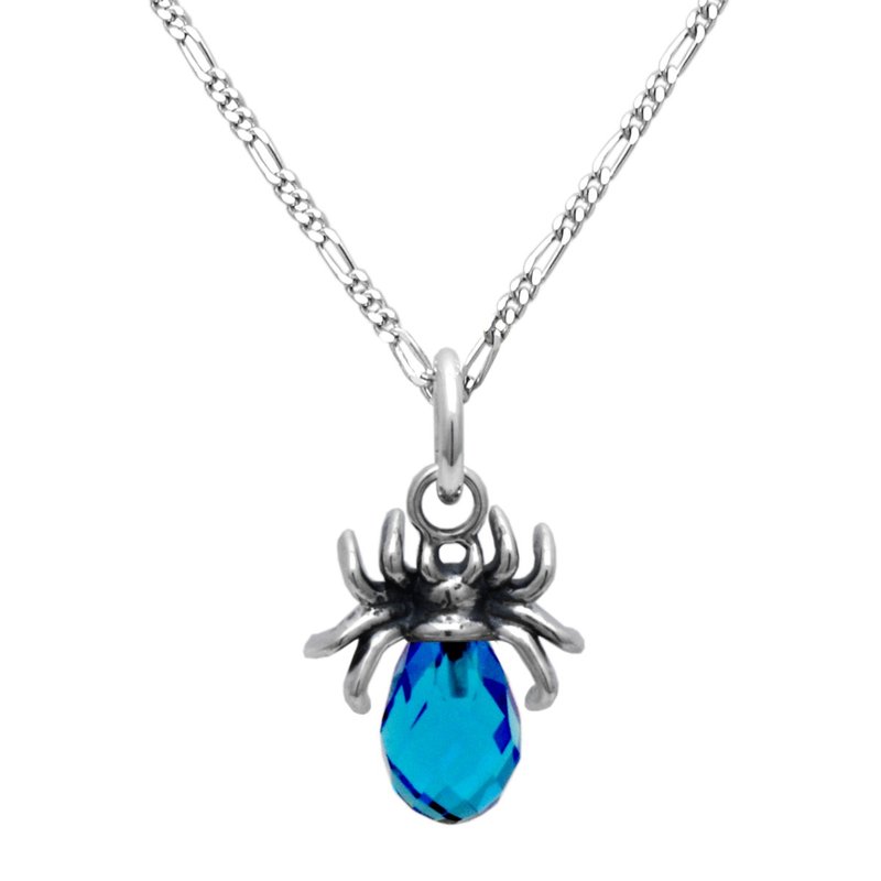 spider necklace blue,sterling silver,glass,gothic fashion,made in japan,snd086 - Necklaces - Other Metals Silver