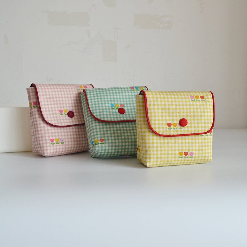 Storage bag/Storage bag/Miscellaneous bag/Plaid tulip - กระเป๋าเครื่องสำอาง - ผ้าฝ้าย/ผ้าลินิน 