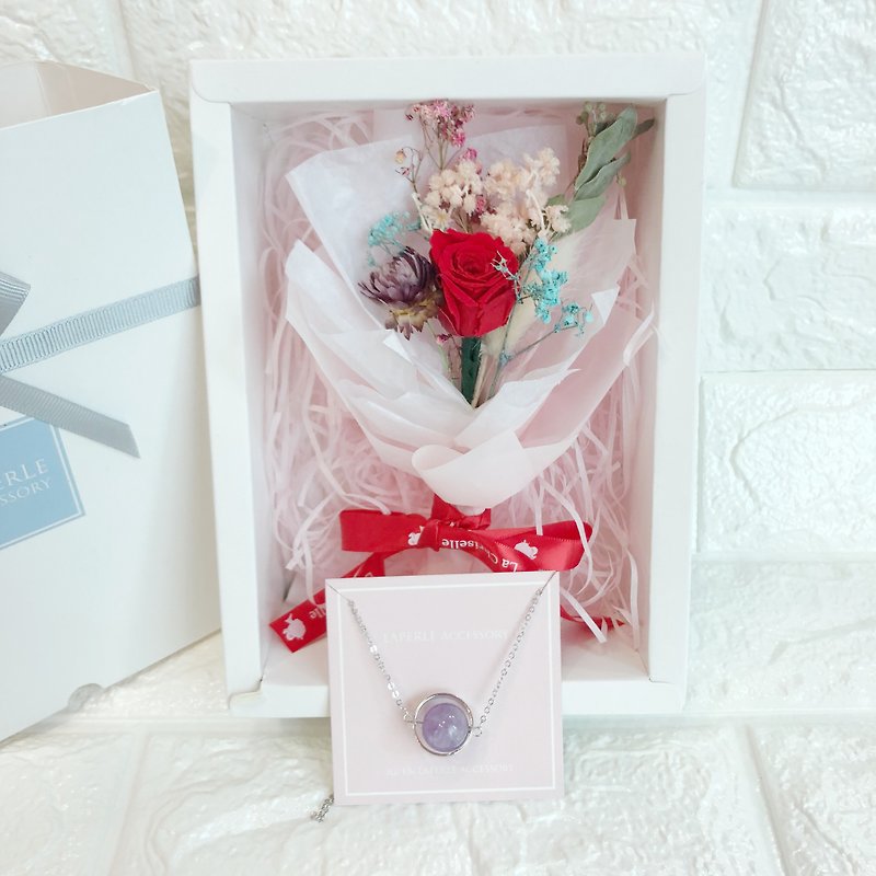 Preserved Flower Box Personalized Purple Crystal Necklace Birthday Wedding gift - สร้อยติดคอ - คริสตัล สีม่วง