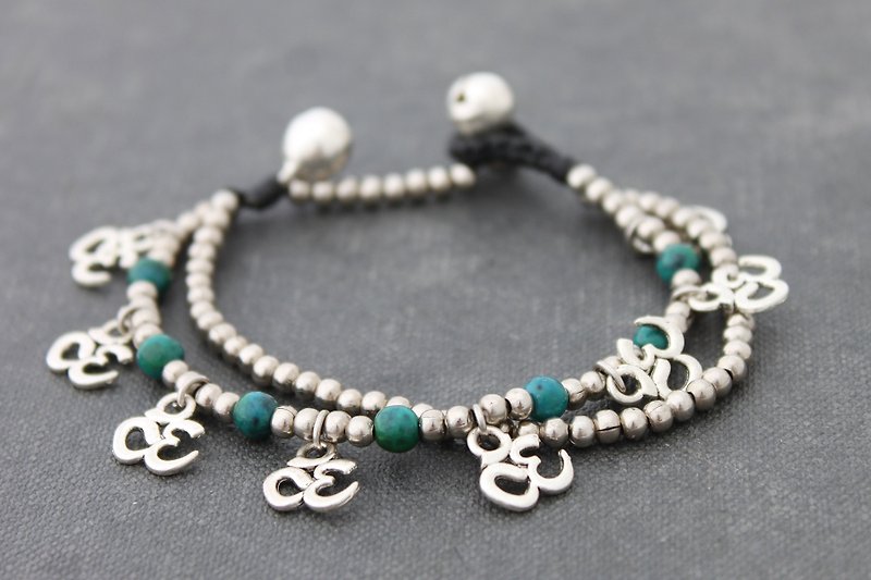 Om Silver Beaded Charm Bracelets Multi Strand Chrysocolla Stone Bracelets - Bracelets - Stone Green