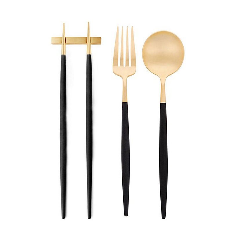 GOA Matte Gold 3 Pieces Set (Table Spoon/Table Fork/Chopsticks Set) - ช้อนส้อม - สแตนเลส สีดำ