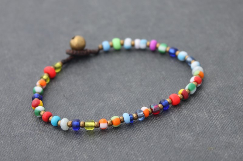 玻璃珠串珠編織手鍊彩色多色彩虹男女通用手鍊 - 手鍊/手環 - 塑膠 多色