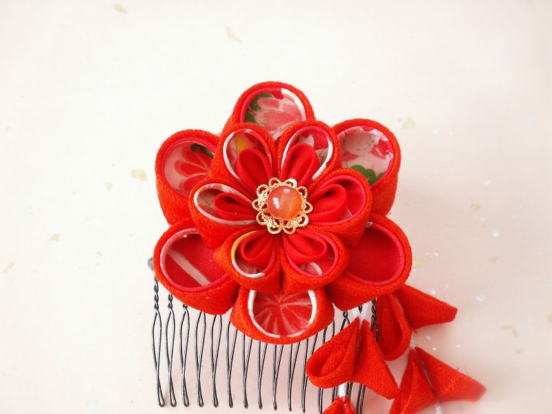 [New] Kimami Hair accessories for adult ceremony 【It becomes a set of hair ornaments like big bouquet · red】 - Hair Accessories - Silk Red