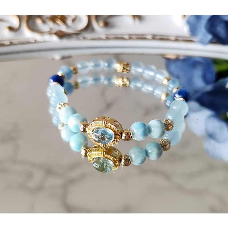 Life Spirit Number 5|Throat Chakra|Aquamarine|Sea Stone| Stone|Dark Aquamarine|Natural Crystal Bracelet - สร้อยข้อมือ - คริสตัล สีน้ำเงิน