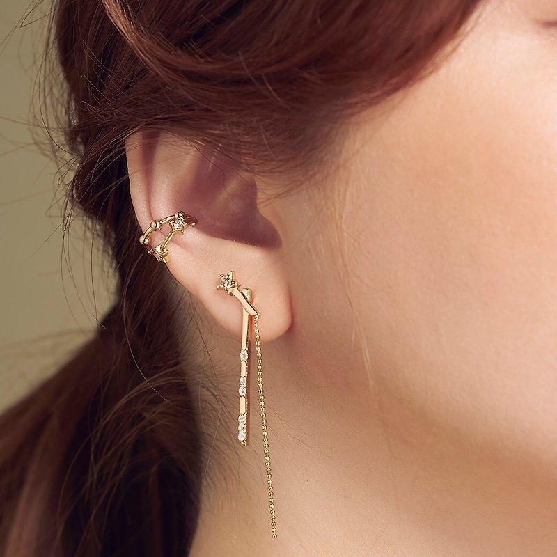 Feo Stars Hoop Ear cuff Fashion Jewelry (Silver92.5 / Natural Gemstone) - 耳環/耳夾 - 半寶石 金色